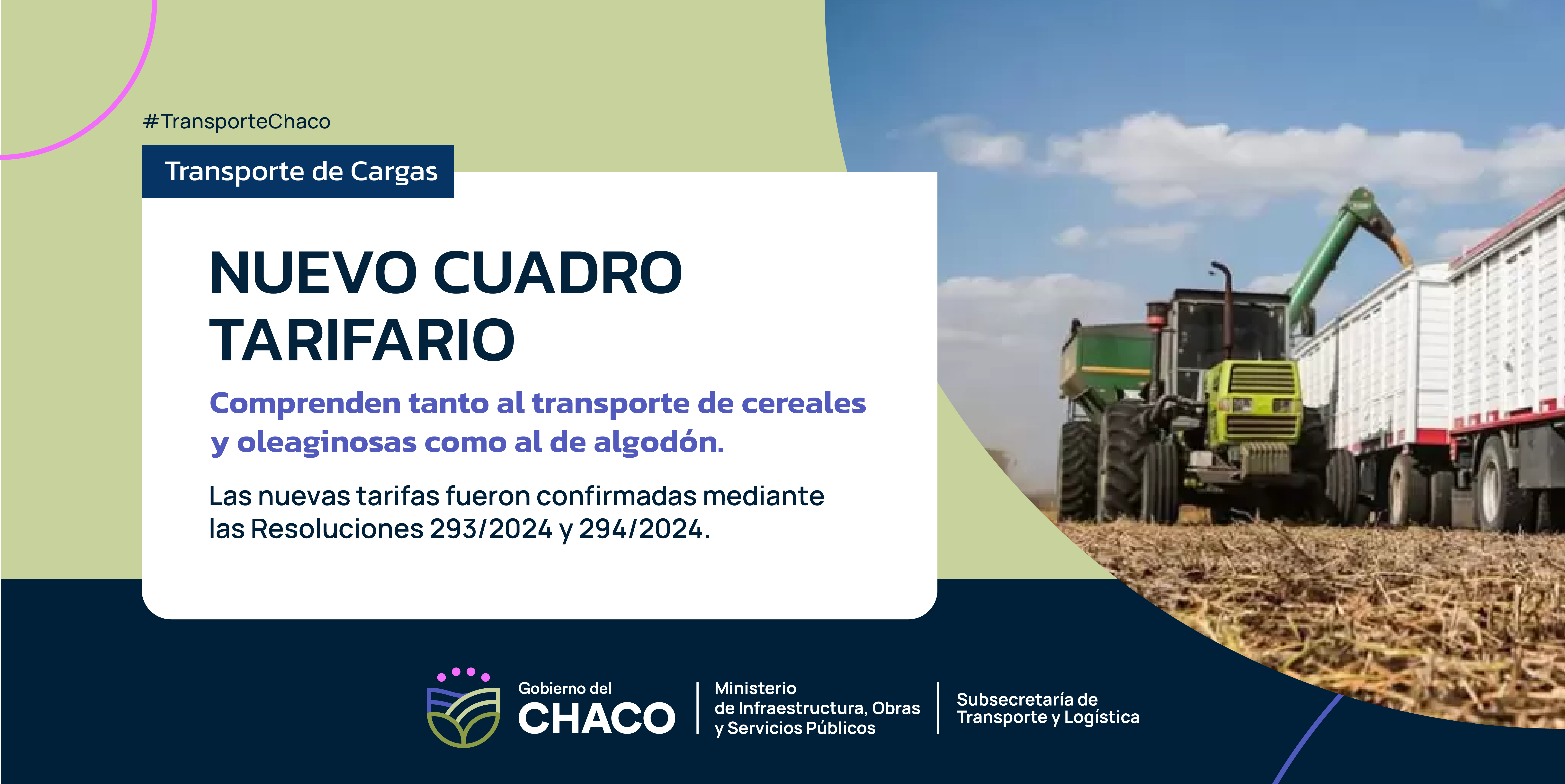 GOBIERNO INFORMA EL NUEVO CUADRO TARIFARIO PARA EL TRANSPORTE DE GRANOS Y ALGODÓN